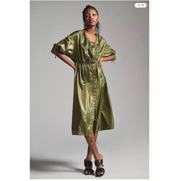 NWT - Samant Chauhan x Anthropologie Olive Taffeta Utility Dress - M - Picture 1 of 7